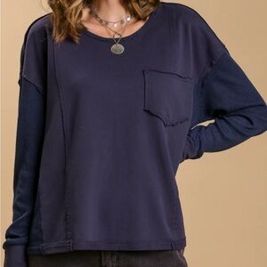 Umgee Navy long sleeve thermal top with Pocket Detail